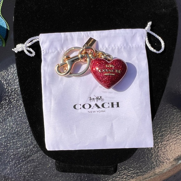 Coach Heart Bag Charm Key Ring Pink Glitter Resin And Metal Dog Leash Clip - Picture 10 of 10